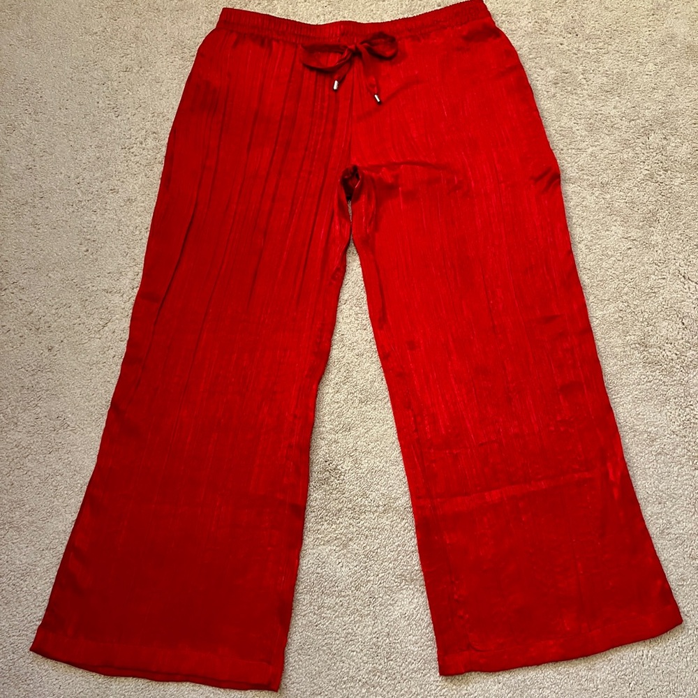 DKNY Vibrant Red Wide-Leg Pants
